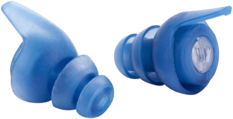 Blue ear plugs offered by a hearing and audiology clinic in Michigan.
